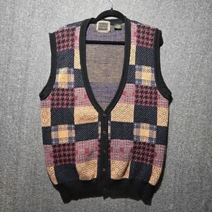 Vintage Paolo Conti Wool Blend Sweater Vest Cardigan Patchwork Men's Large